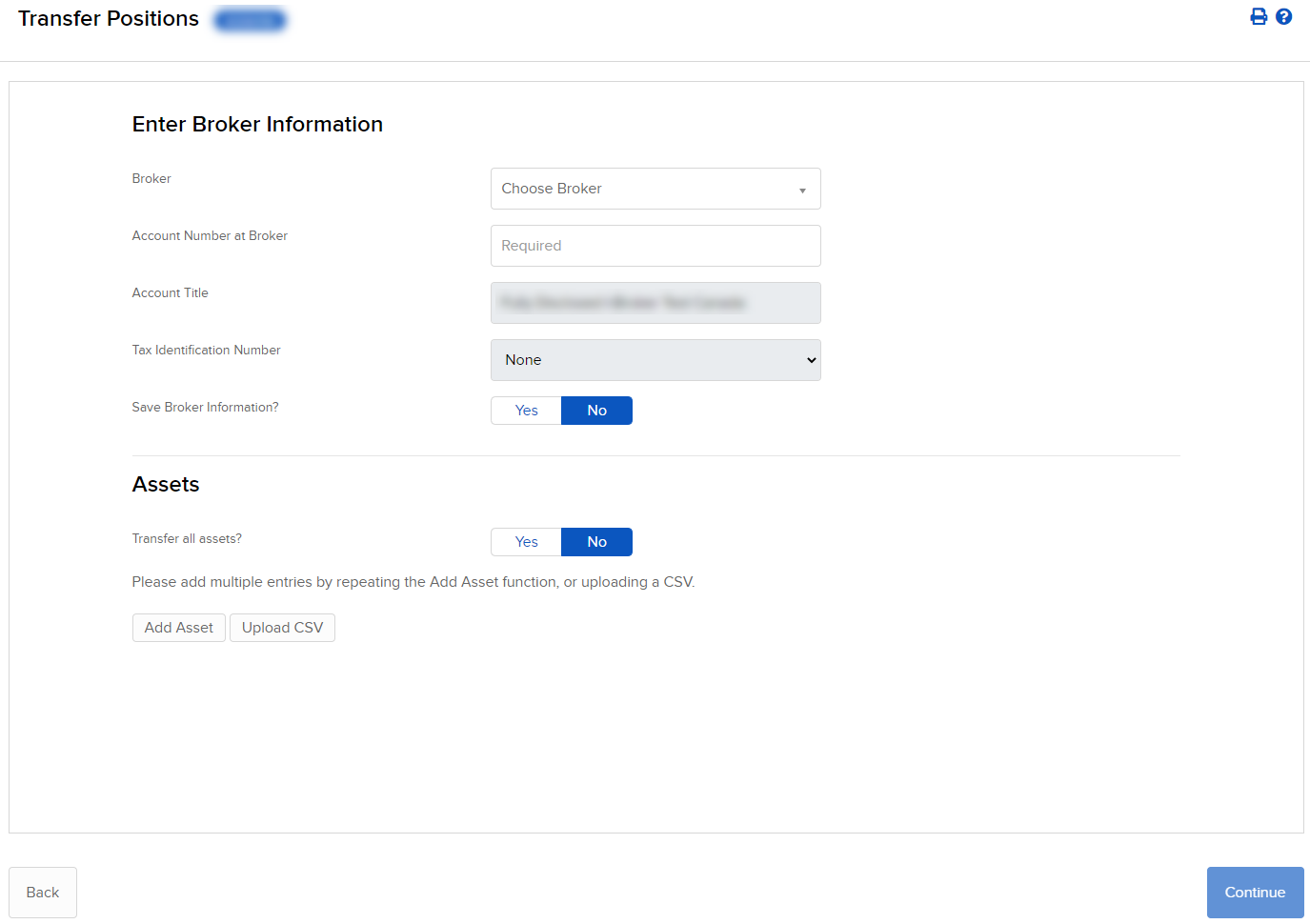 The ATON transfer method panel in portal. 